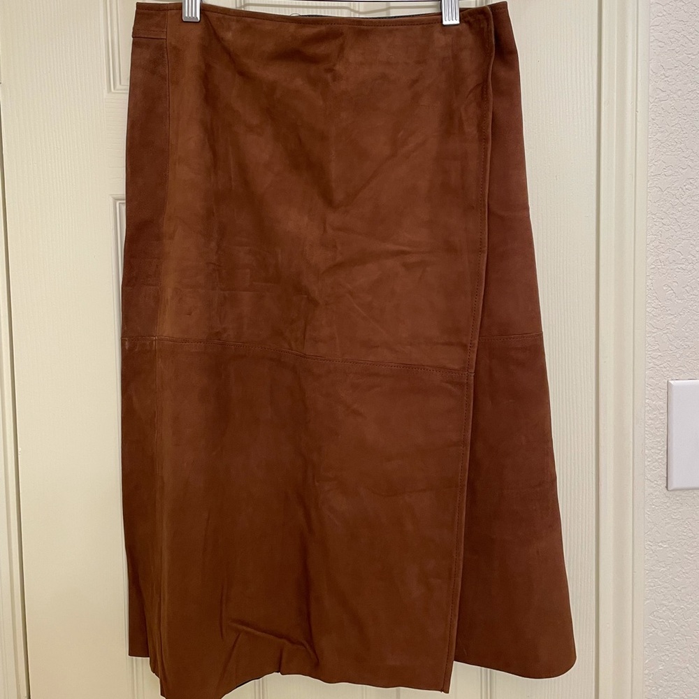 Theory brown suede midi skirt